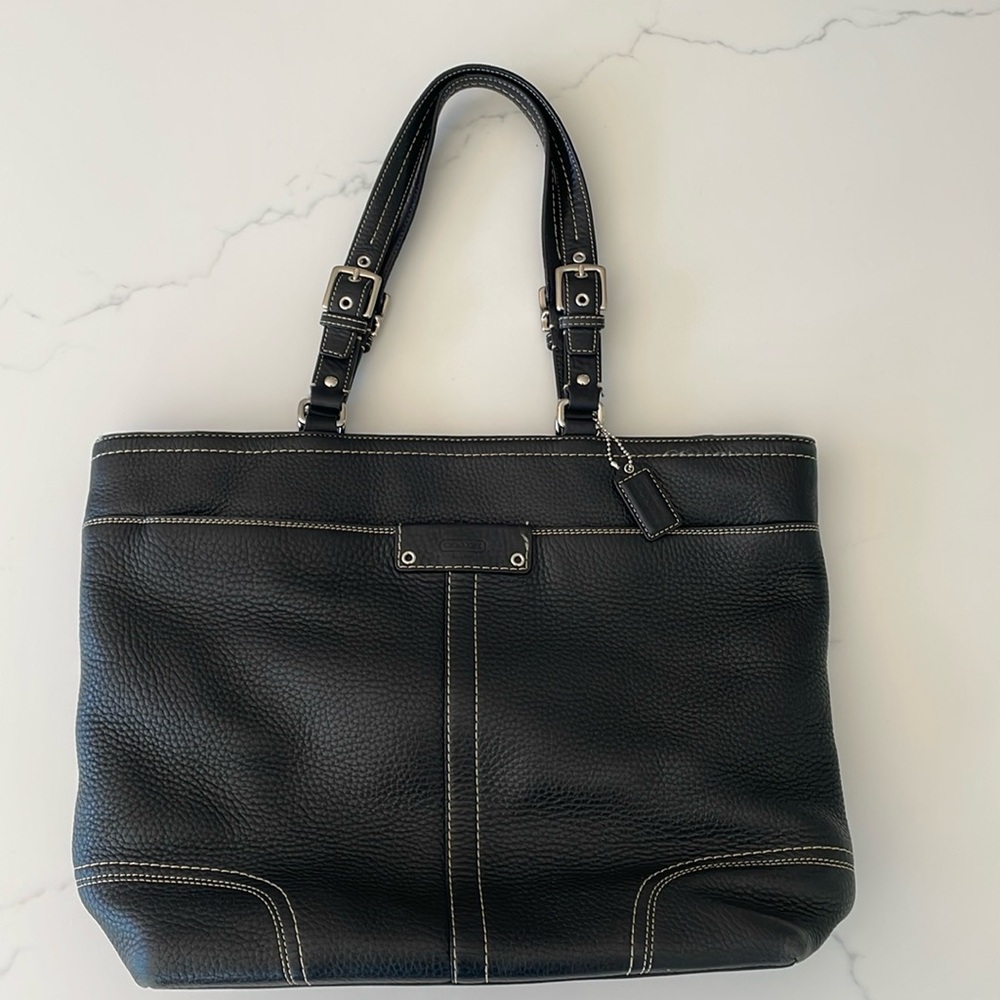 Coach Hamilton black pebbled leather large tote